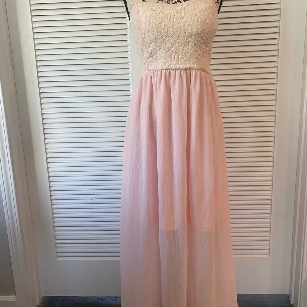 Women’s lace chiffon maxi dress, color: pink, size L